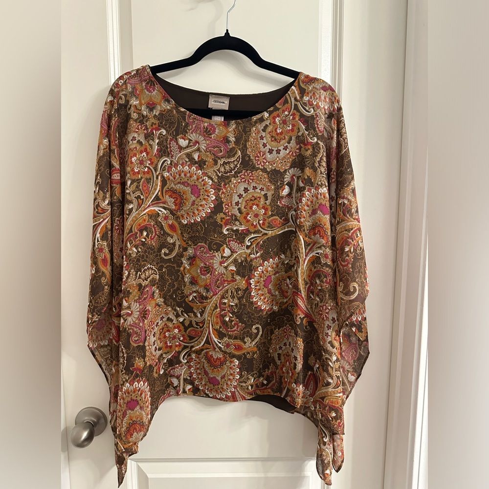 Chico’s Lace Floral Jayma Poncho SZ‎ 2 Bateau Neck A Built In Shell Tank Multi
